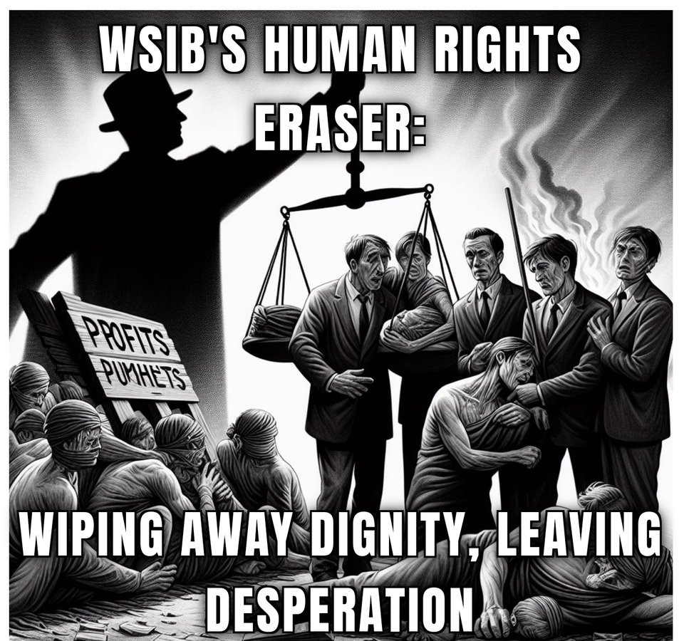 WSIB's human rights eraser: wiping away dignity, leaving desperation. It's time to restore dignity and demand fair treatment for all workers! #WorkersCompIsARight #InjuredWorkers #HumanRights