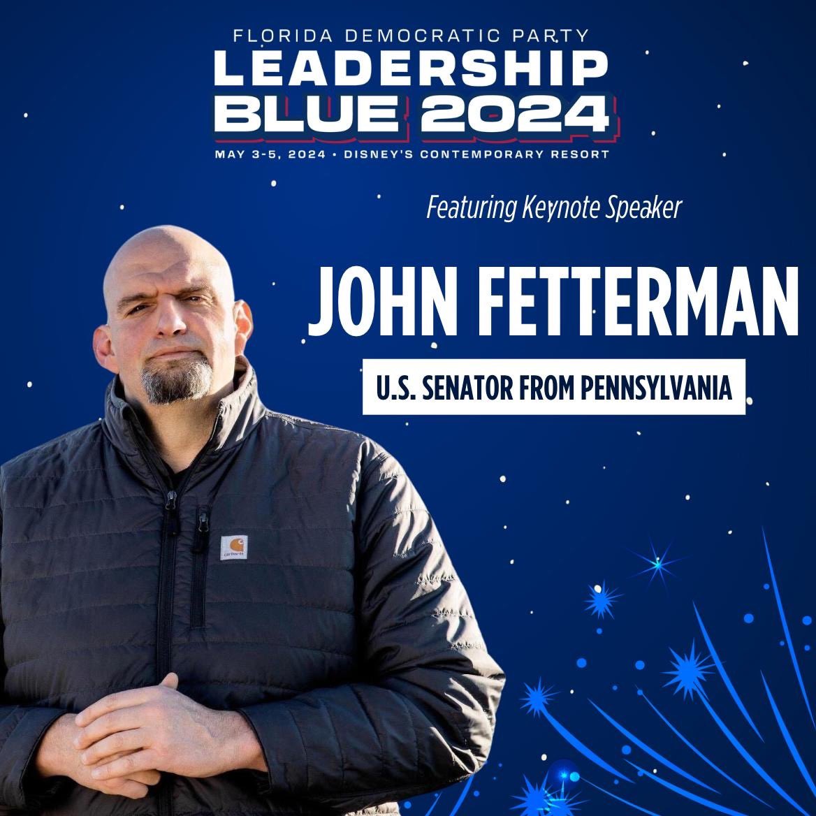 📣 KEYNOTE SPEAKER: Senator John Fetterman

Senator @JohnFetterman is not your traditional politician. Join us this weekend to hear from him on his grassroots victory as a blueprint for battlegrounds.

We promise fireworks! 🎆🎇

🎟️ Get your tickets at leadershipblue.com