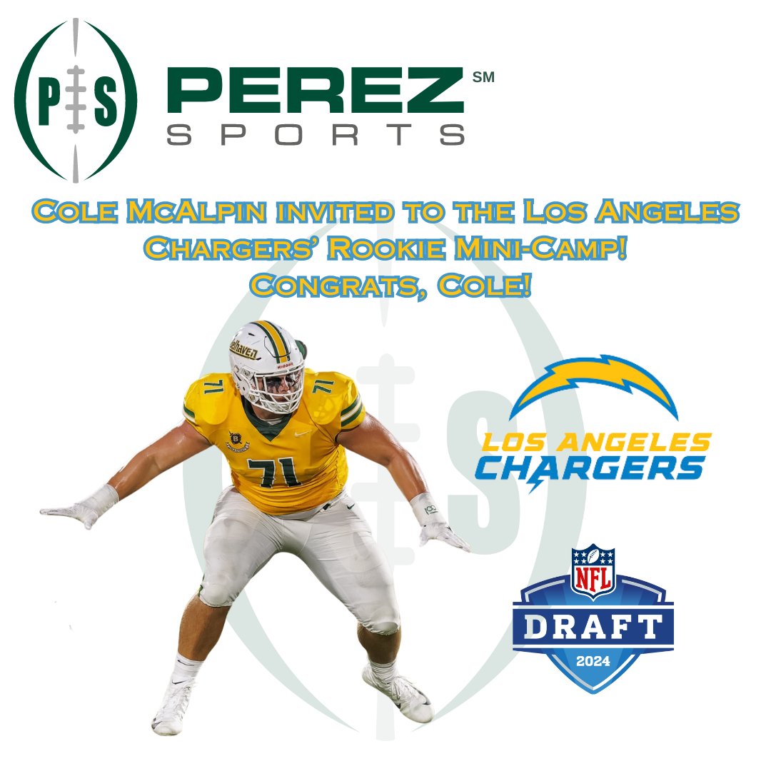 Perez Sports Associates, LLC. (@perezsports) on Twitter photo Congrats to our client, Cole McAlpin, on his invite to the Los Angeles Chargers' Rookie Mini-Camp! <a href="/colemcalpin_81/">Cole McAlpin</a> <a href="/PerezSportsJP/">John Perez</a> <a href="/FCSBOWL/">TRILLION FCS BOWL</a> <a href="/TropicalBowlUSA/">TRILLION TROPICAL BOWL</a> <a href="/BelhavenFB/">Belhaven Football</a> Congrats to our client, Cole McAlpin, on his invite to the Los Angeles Chargers' Rookie Mini-Camp! <a href="/colemcalpin_81/">Cole McAlpin</a> <a href="/PerezSportsJP/">John Perez</a> <a href="/FCSBOWL/">TRILLION FCS BOWL</a> <a href="/TropicalBowlUSA/">TRILLION TROPICAL BOWL</a> <a href="/BelhavenFB/">Belhaven Football</a>