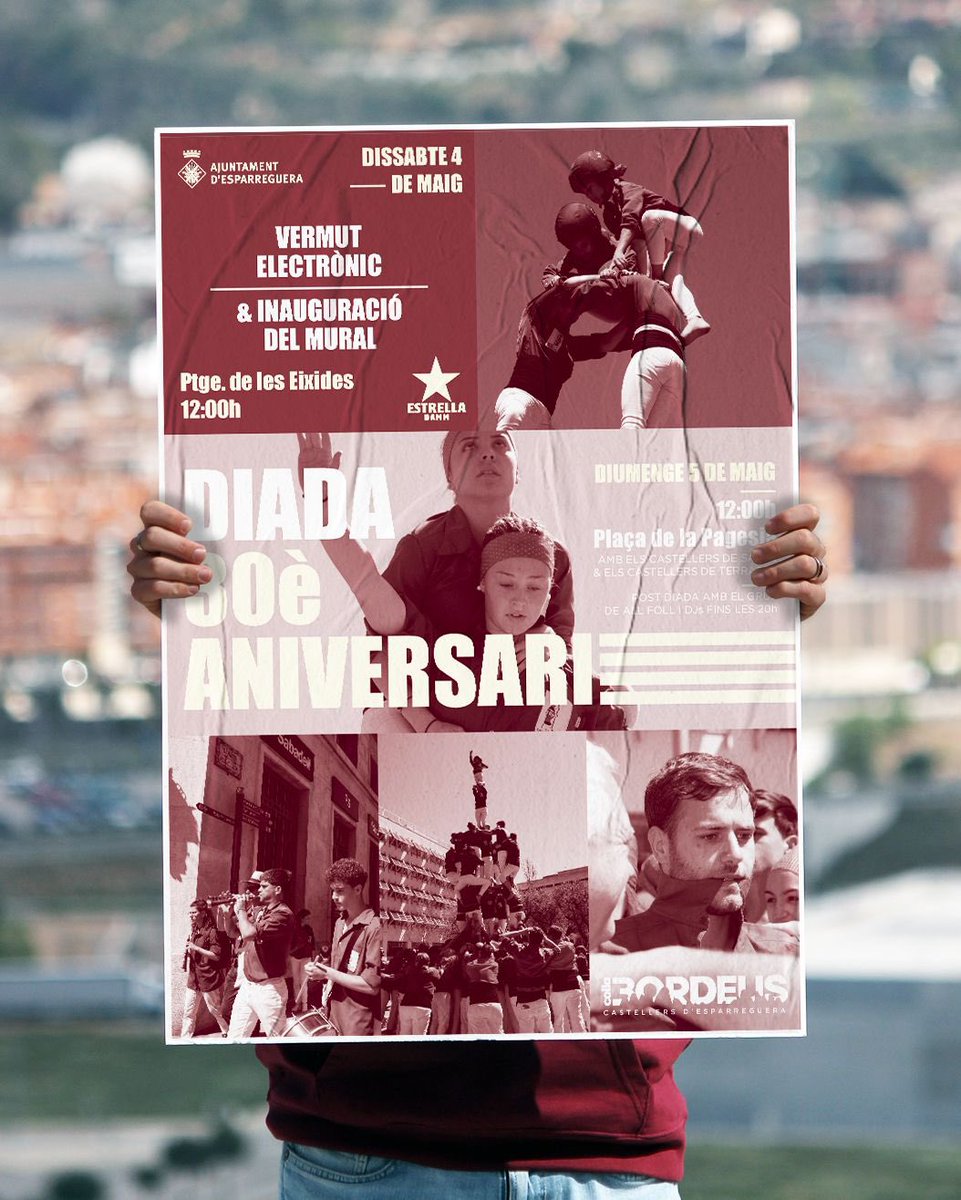 collabordeus's tweet photo. 🗣Diada 30è Aniversari de la Colla.
En motiu de celebració del nostre aniversari tornem actuar a la nostra vila conjuntament amb @CDTerrassa i @borinots .

⏰ El pròxim diumenge 5 de maig a les 12h del mig dia a la Plaça de la Pagesia a Esparreguera.

#castells #30rdeus https://t.co/aps4rTc1zw