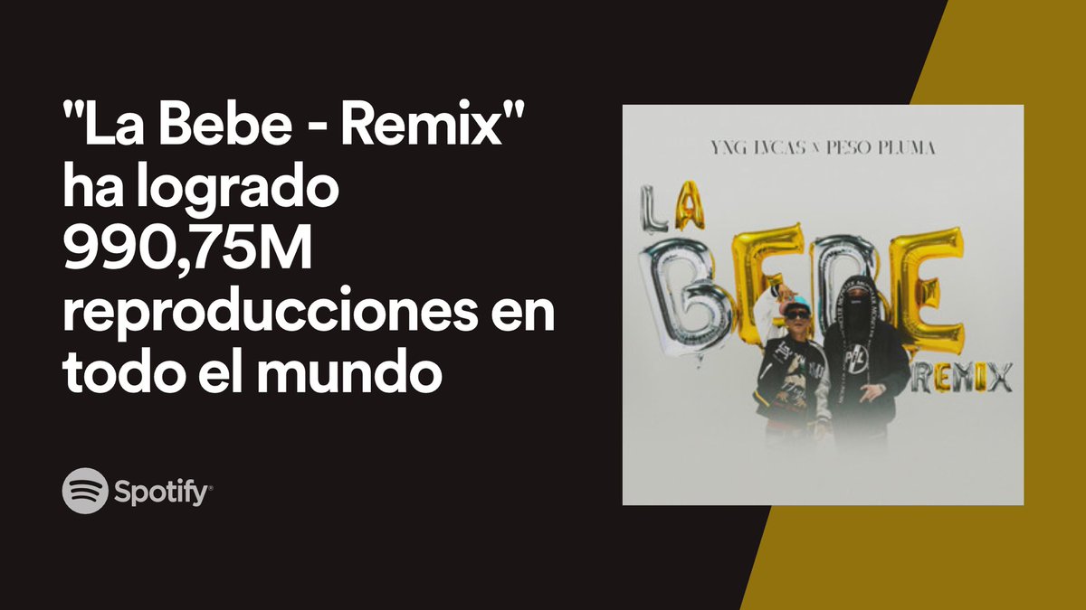 “La Bebe - Remix” ha superado los 990 MILLONES de streams en Spotify. — Es su 2da canción en lograrlo.