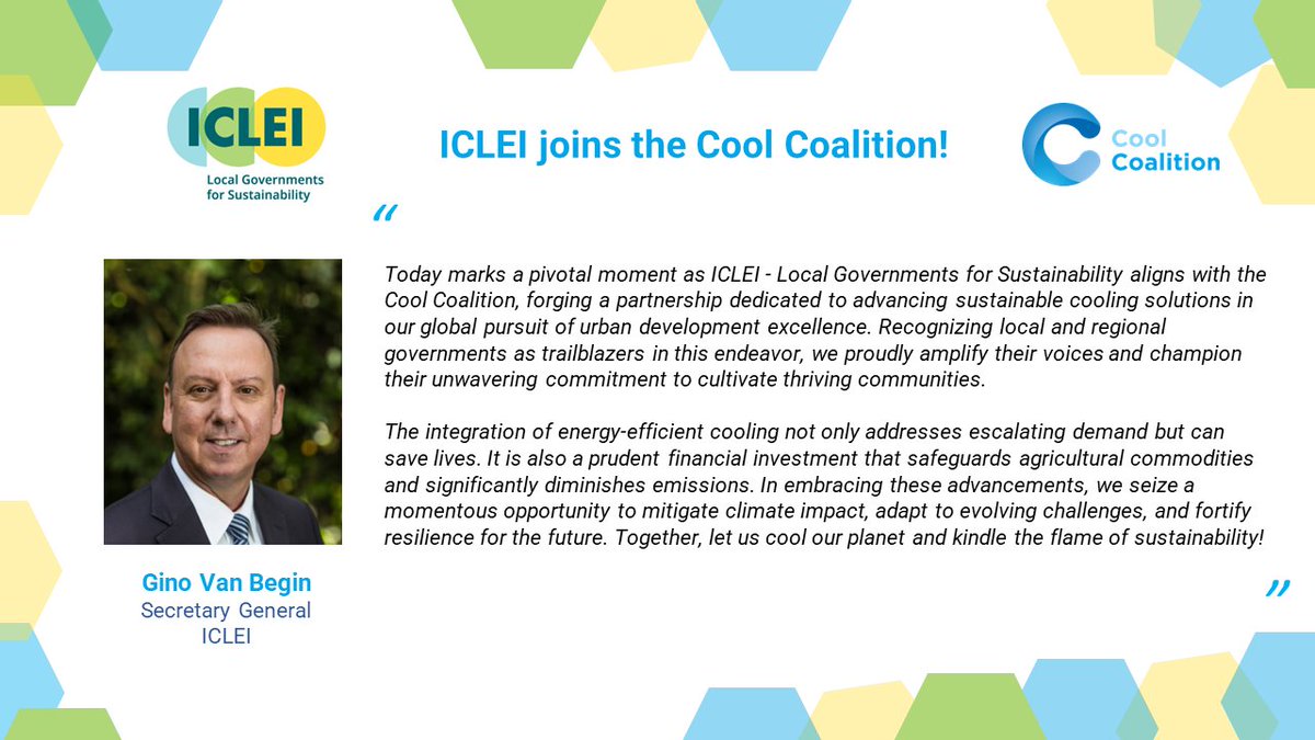 🌍 Exciting News! 🌍 Thrilled to welcome @ICLEI to the Cool Coalition! With 2,500+ local government partners in 125+ countries, their commitment to sustainable urban development aligns perfectly with our mission for #sustainablecooling. Together, let's make a cooler world!❄️