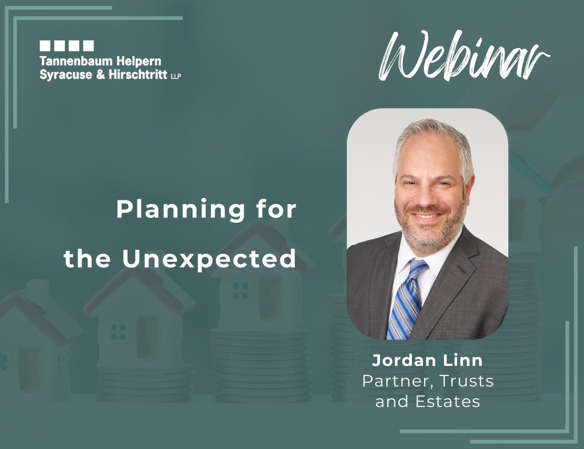 Tomorrow (5/1), #THSH's Jordan Linn will join @MorganStanley's Salvatore Alesia for a #webinar on basic #estateplanning and insurance concepts and identify estate planning #tools you can use to help #protect you and your #family. Register here: tinyurl.com/26hb2863