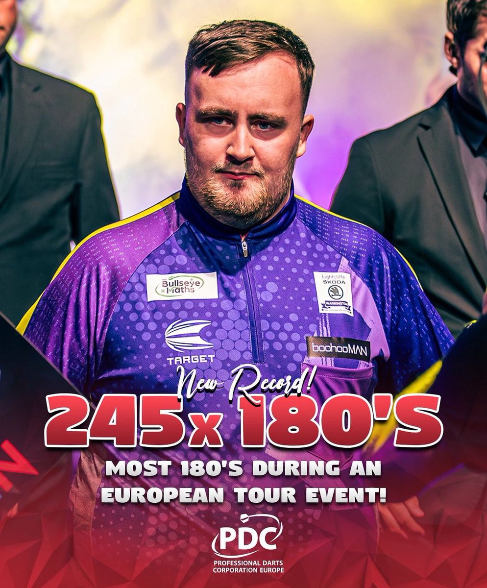 🚨 𝗡𝗘𝗪 𝗘𝗨𝗥𝗢 𝗧𝗢𝗨𝗥 𝗥𝗘𝗖𝗢𝗥𝗗 🇦🇹🎯🔥 The 245 x 180s hit at the 2024 Austrian Darts Open is the most 180s ever seen at a single European Tour Tournament 🎙️ (📸- @darts_universe )