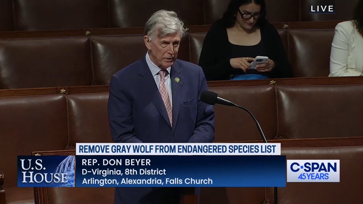 Laser-focused on important issues, Republicans are bringing up a bill to remove protections for gray wolves. @RepDonBeyer: 'Dogs kill twice as many cattle as wolves and 13 times more sheep... yet we don't say that all good dogs should go to the gravel pit'