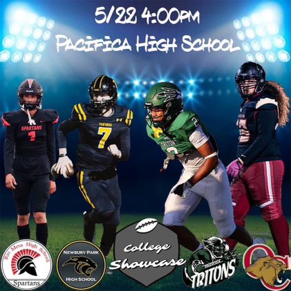 We are looking forward to this College Showcase at Pacifica High on May 22nd at 4pm. #LionPride #oakschristianfootball  @latsondheimer @Tarek_Fattal @pollonpreps @EliavAppelbaum @TheAcornSports @vcspreps