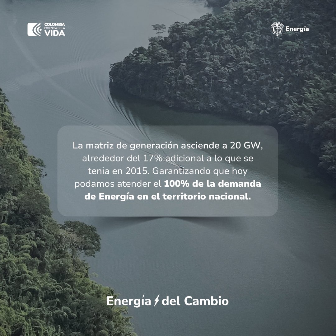 ¡En Colombia contamos con una matriz energética que año tras año se sigue fortaleciendo! De la mano de entidades adscritas a nuestro ministerio trabajamos constantemente en lograr que la #TransiciónEnergética sea Justa, para que de esta manera la Energía⚡ continúe llegando a