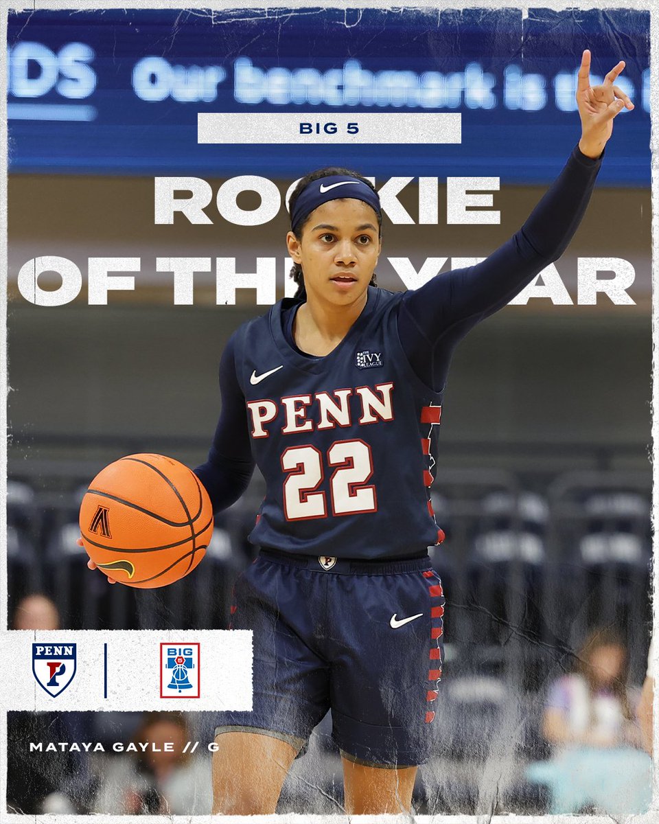 MATAYA is the eighth player in program history to be named Big 5 Rookie of the Year, the first since Eleah Parker in 2017-18, and the sixth under head coach @MikeMcLaughli. Congrats to Mataya! #FightOnPenn 🔴🔵🏀