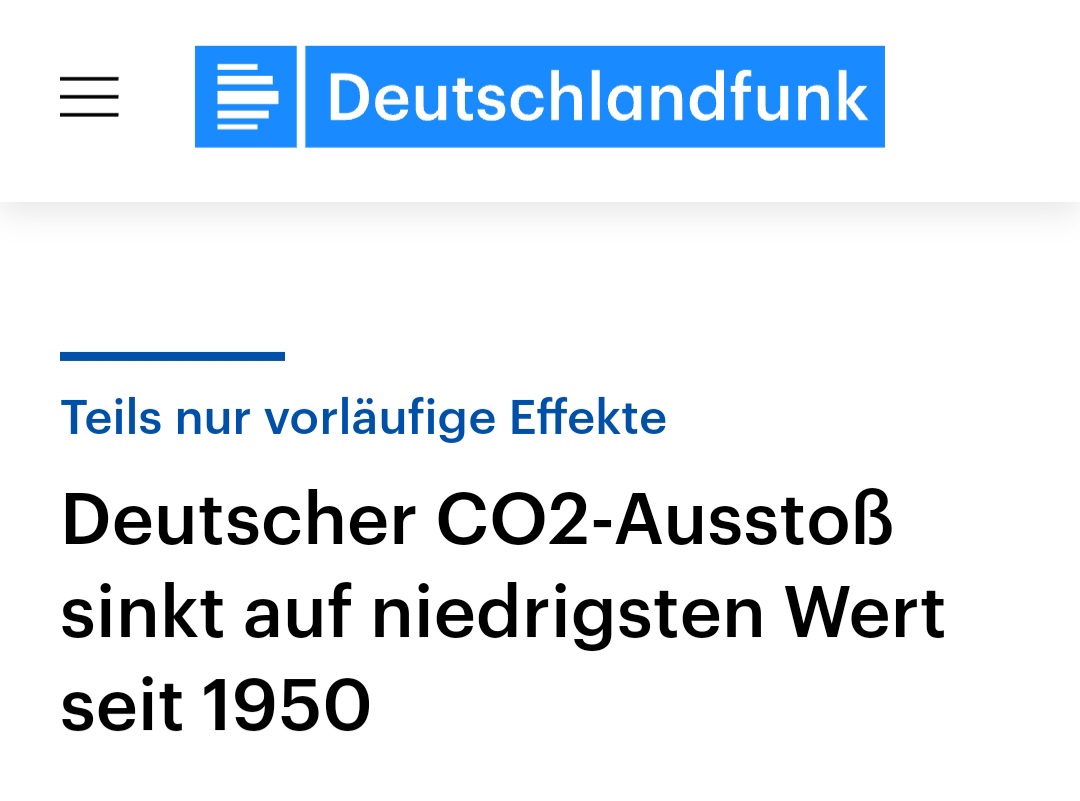 Wusstet Ihr eigentlich...
...dass der CO2-Ausstoss in Deutschland auf dem NIEDRIGSTEN STAND seit 1950 ist?
Das sollte man nicht annehmen, wenn man die #Klimawandel-Hysteriker hört.
Es stimmt aber definitiv!
Passt nur nicht so gut ins Narrativ! 😏
deutschlandfunk.de/deutscher-co2-…