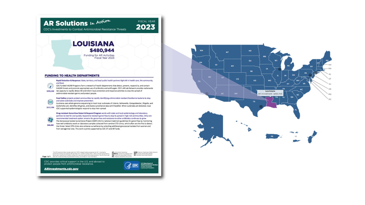 Happy Birthday, #Louisiana! @CDCGov remains committed to protecting the public against #AntimicrobialResistance (AR). Learn more about CDC-funded AR efforts in Louisiana: bit.ly/3Q89KYQ
