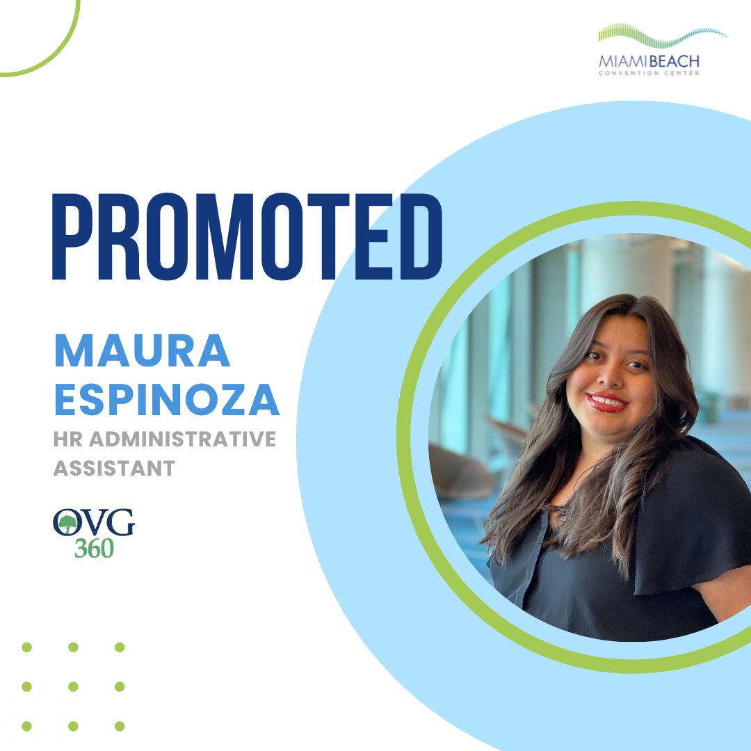 Just promoted! 🎉 We're excited to announce our new HR Administrative Assistant at the Miami Beach Convention Center, Maura Espinoza. Congratulations on your promotion at the Miami Beach Convention Center, Maura. 👏 #HRAdministrativeAssistant #Promotion #MBCC