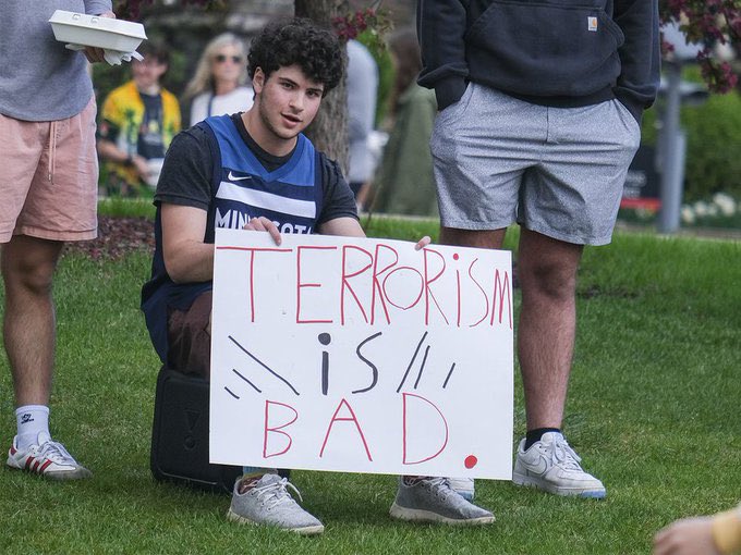 The #HamasOnCampus mob at @UWMadison booed a sign that reads “terrorism is bad”. Speaks volumes about the situation on college campuses.