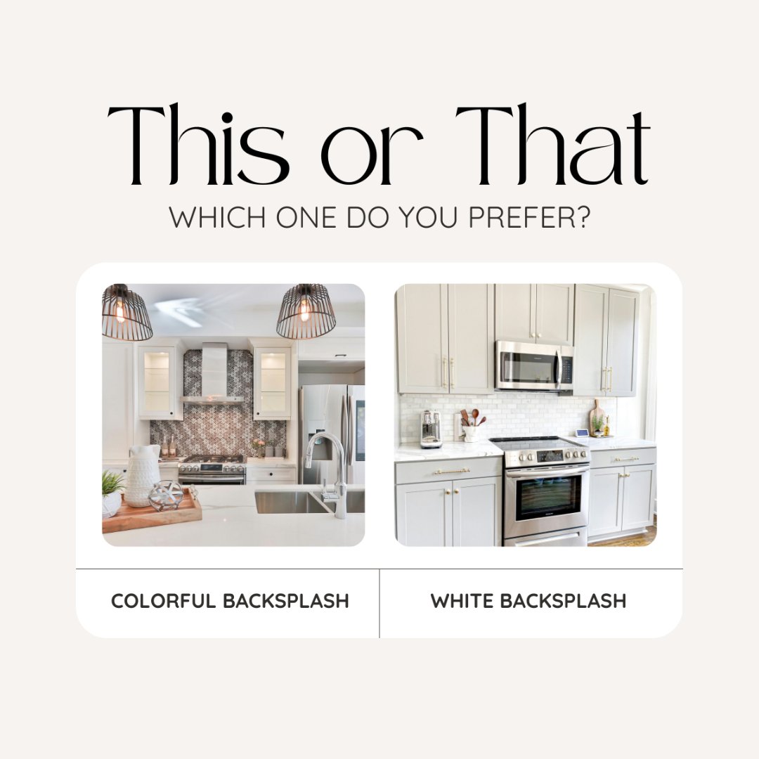 Revamp your kitchen with the right backsplash—colorful for personality or white for elegance. What's your style?

#kitchendesign #homeinspo #backsplashideas #interiordesign #makeityours