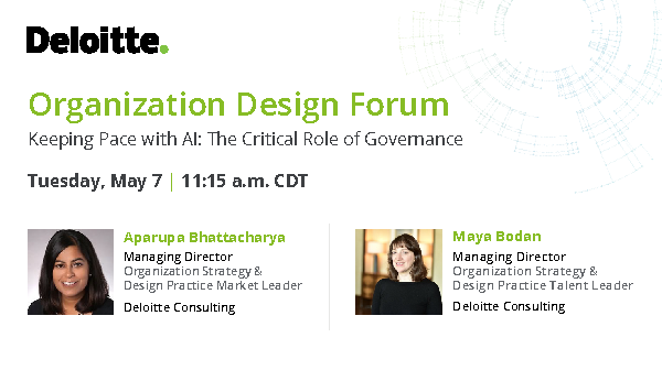 How to navigate the Gen AI impact on organizations? Deloitte's experts Aparupa Bhattacharya & Maya Bodan are here to guide us at the Organization Design Forum, May 7-9. Join us! #GenAI #OrgDesign deloi.tt/4aUKNIV