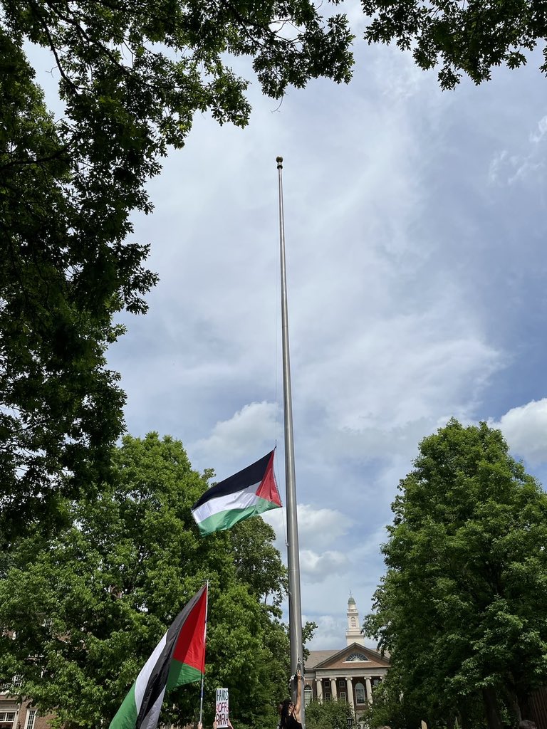WE AT CHAPEL HILL HAVE TAKEN OFF THE AMERICAN FLAG FROM THE CENTER OF POLK PLACE AND REPLACED IT WITH A PALESTINIAN FLAG 🇵🇸❤️🇵🇸❤️
