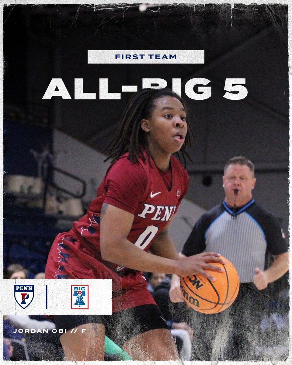 JORDAN adds first-team All-Big 5 honors to her second-team selections from 2021-22 and 2022-23. Led us in rebounding, second in scoring, she had a double-double against Villanova and near double-doubles against SJU and Temple. Great season in the city series! #FightOnPenn 🔴🔵🏀