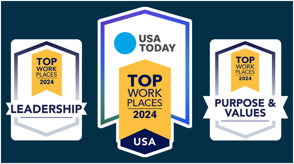 For the first time in company history, we are proud to announce that USA Today has named us a 2024 National Top Workplace! We are honored to receive this award based on feedback from our employees. Thank you to everyone who helped make this happen! 

#2024TopWorkplaces #USAToday