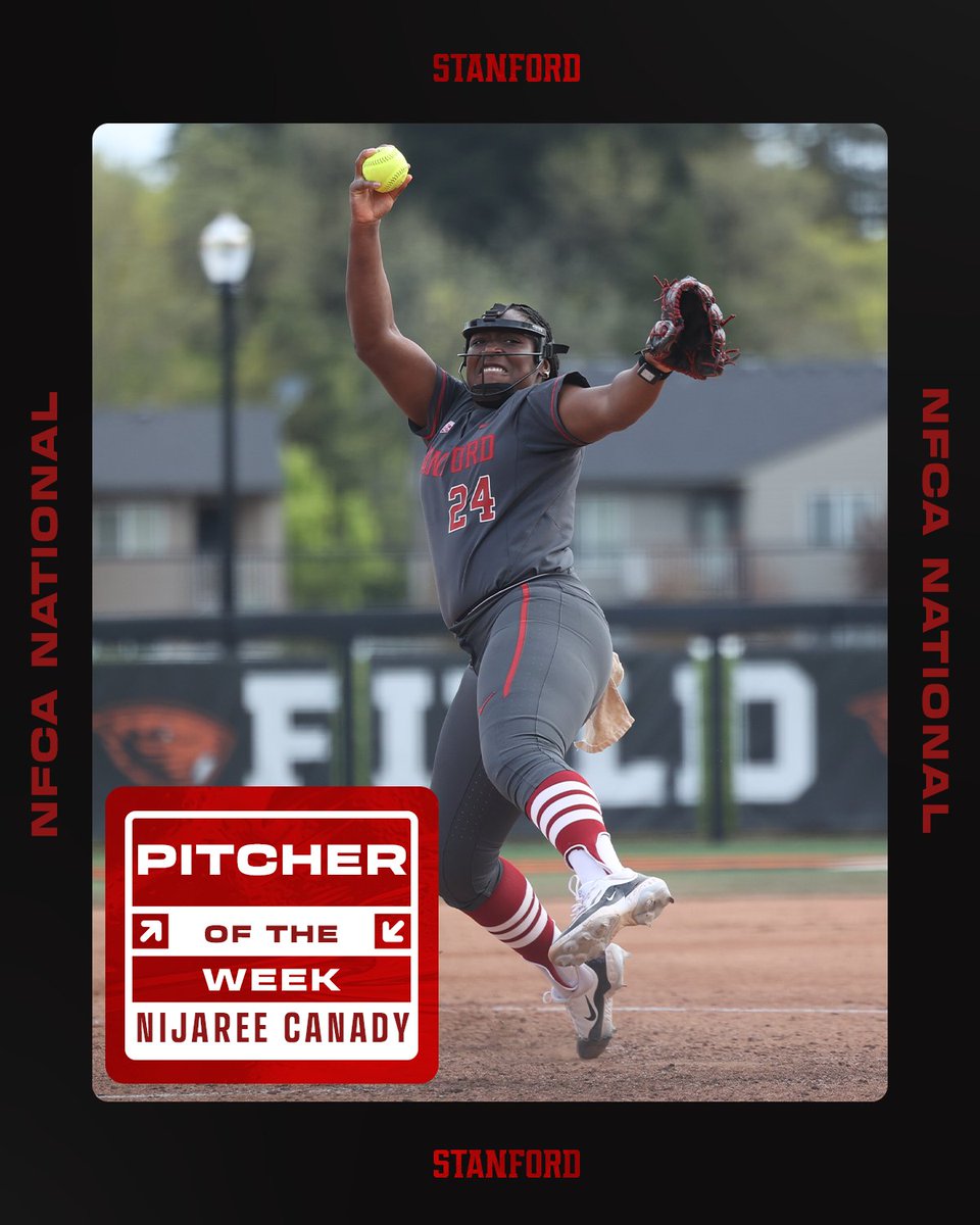 Ain't nobody better! Congrats to @CanadyNijaree on another @NFCAorg National Pitcher of the Week honor! 📰 tinyurl.com/2g3nf7w8 #GoStanford