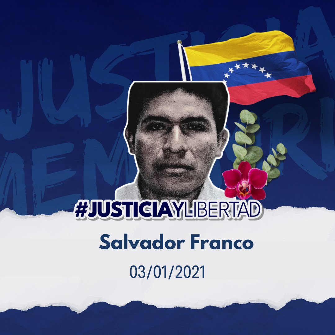 Víctima de la persecución política, Salvador Franco fallece en custodia del Estado venezolano el 3 de enero de 2021. Su caso sigue impune y es una muestra de cómo los privados de libertad sufren en Venezuela.
¡Prohibido olvidar!
#JusticiayLibertad