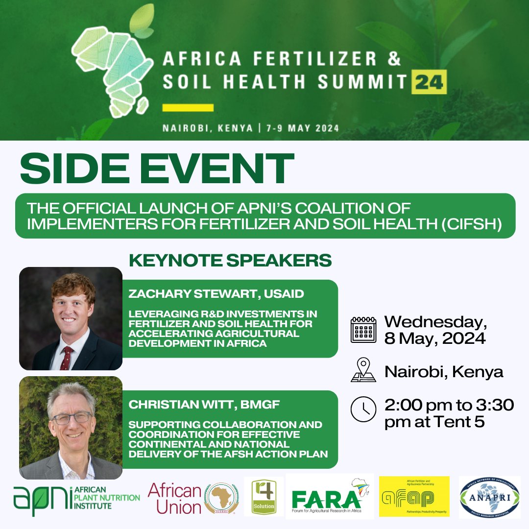👉 Join us at our #AFSH side event where we launch our Coalition of Implementers for Fertilizer and Soil Health with our partners at the International Fertilizer Development Center, International Institute of Tropical Agriculture, and the Forum for Agricultural Research in Africa