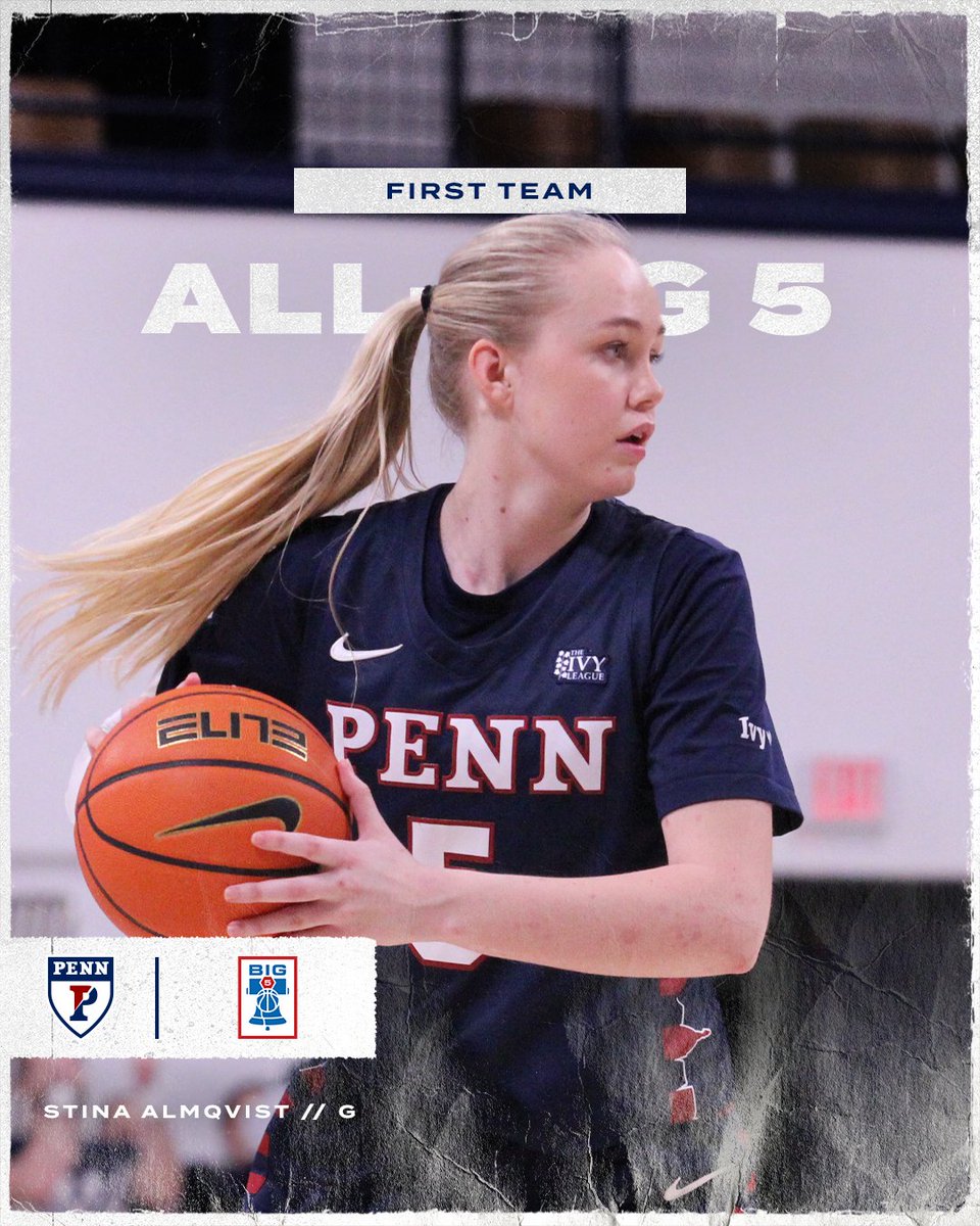 STINA continued her impressive jump with first-team All-Big 5 honors. She had a double-double vs. Saint Joseph's (13 pts, 10 rebs), led us with 24 points in our Big 5 win over La Salle, and scored 18 at Temple and 14 at Villanova. #FightOnPenn 🔴🔵🏀