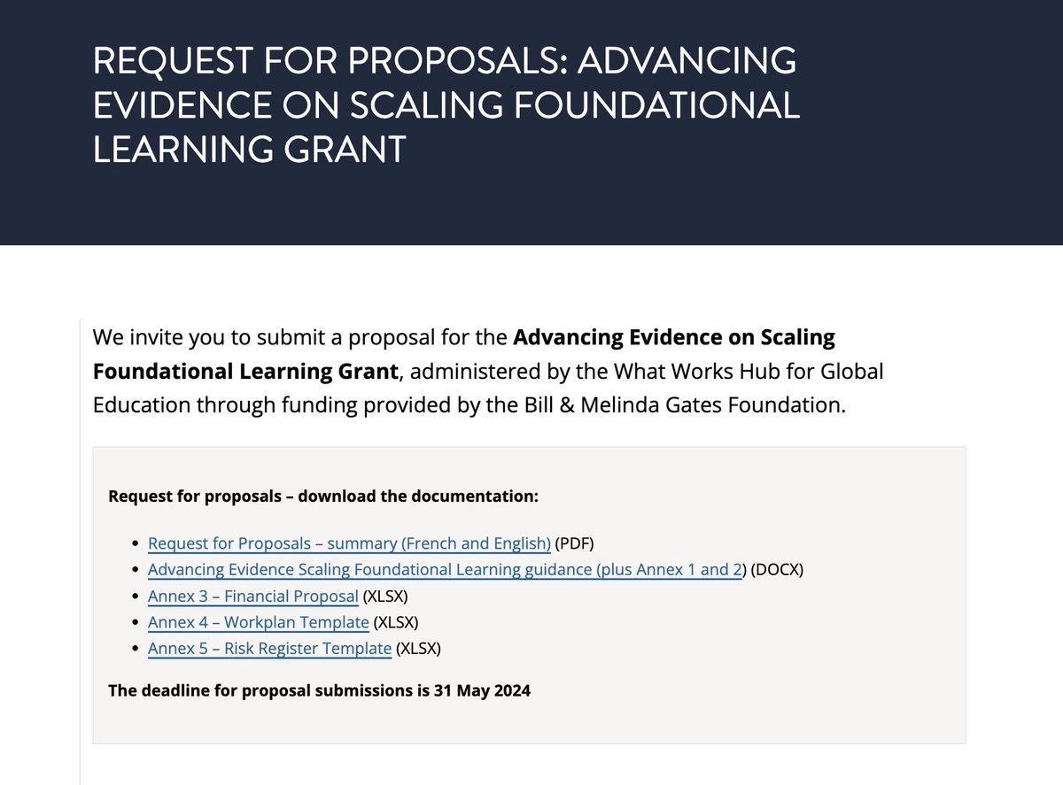 📣 Thrilled to share a new partnership between the What Works Hub for Global Education (@WWHGlobalEd) @BlavatnikSchool & @gatesfoundation: 'Advancing Evidence on Scaling Foundational Learning' cc @FCDOResearch ➡️ Apply for a £100-£300k grant by May 31 bsg.ox.ac.uk/request-propos…