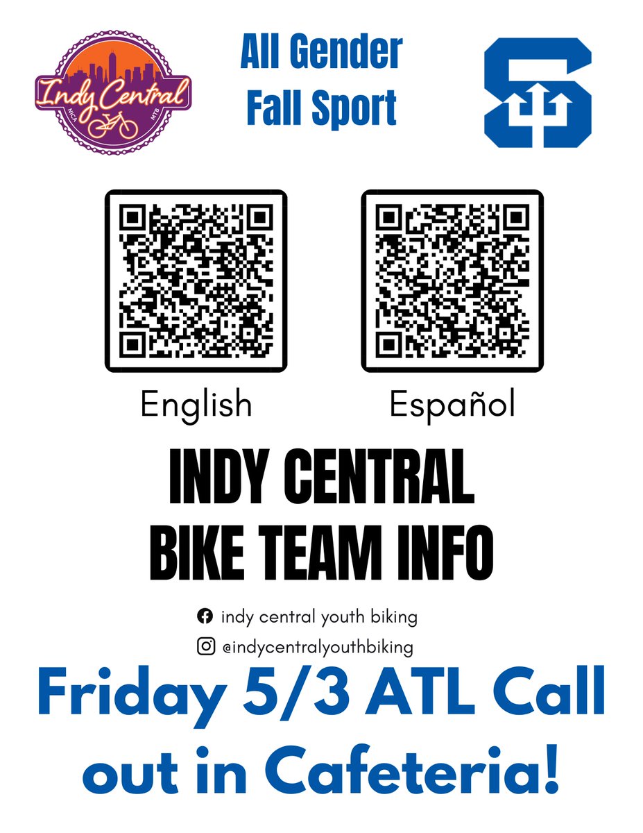 Shortridge Students: Interested in learning more about Indy Central Youth Biking?! Please see below for more info & head to the cafeteria Friday to meet the other riders and coach! All levels of experience are welcome!