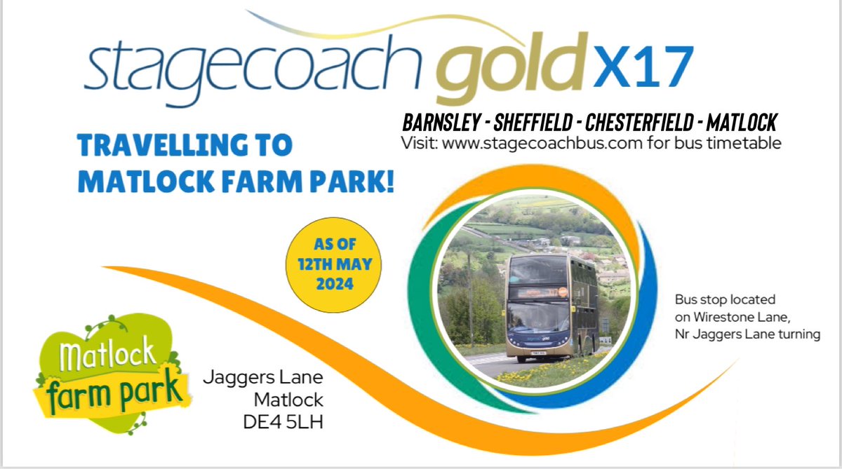 BREAKING NEWS: New bus service for Matlock Farm Park!! 🎉🎉🎉 After so many years of hoping to have a bus bring visitors to Matlock Farm Park, we are delighted to announce that the BRILLIANT Stagecoach has made this a reality!! From Sunday 12th May, the FANTASTIC X17 bus…