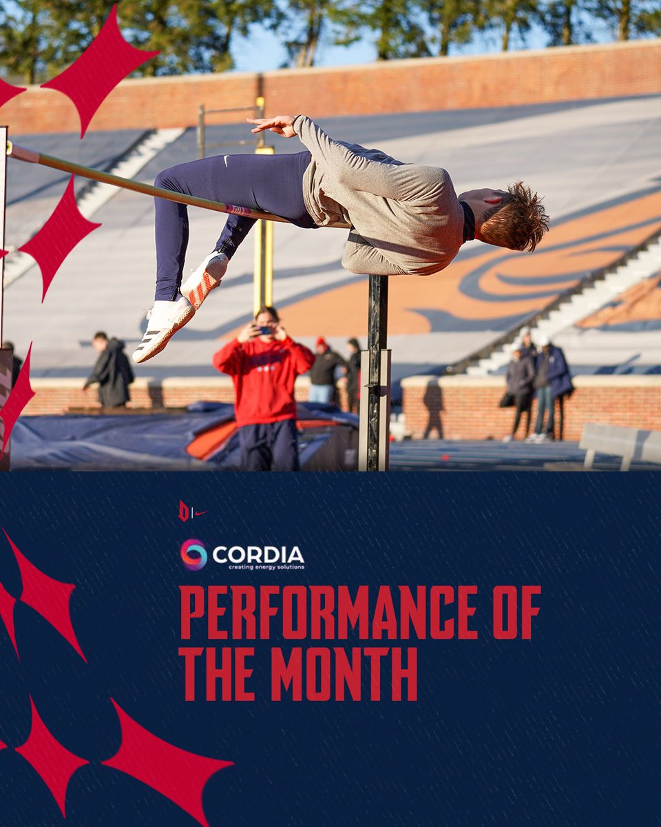 Congrats to the men’s Cordia Performance of the Month! 🏆 @DuqXCTF’s Vincent Rupp won the men’s high jump at the Red Flash Open clearing 2.01m (6’7”). Rupp now ranks second on the all-time top-five list at Duquesne. #GoDukes