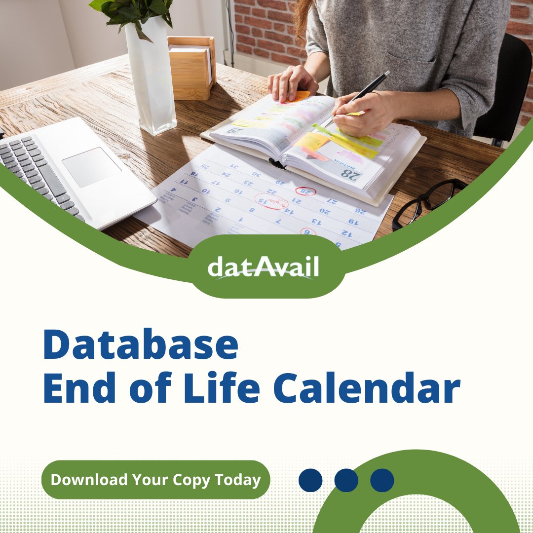 datavail's tweet image. Don't let your #database reach the end of support without a plan! Check out our calendar showing end-of-life dates for databases like Oracle, SQL Server, PostgreSQL, MySQL, and more. bit.ly/42Th53S
#databasesupport #databasemanagement #oracle #sql #postgresql #mysql