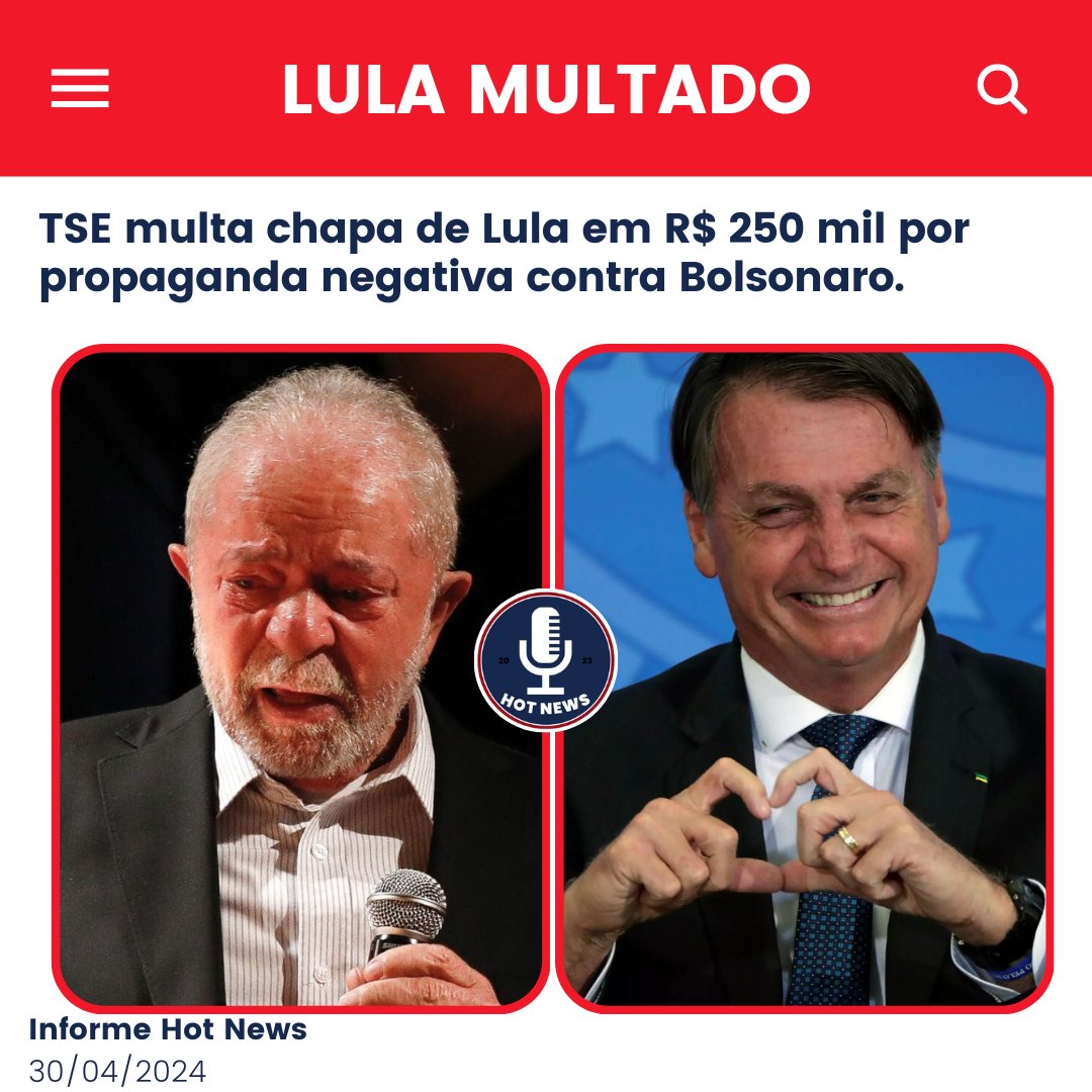 🚨 Lula multado em R$250 mil por ataque a Bolsonaro. 

TSE condena propaganda negativa durante eleições. Abuso eleitoral! 

Justiça age contra difamação online. 

#Eleicoes2022 #PropagandaNegativa #AbusoEleitoral