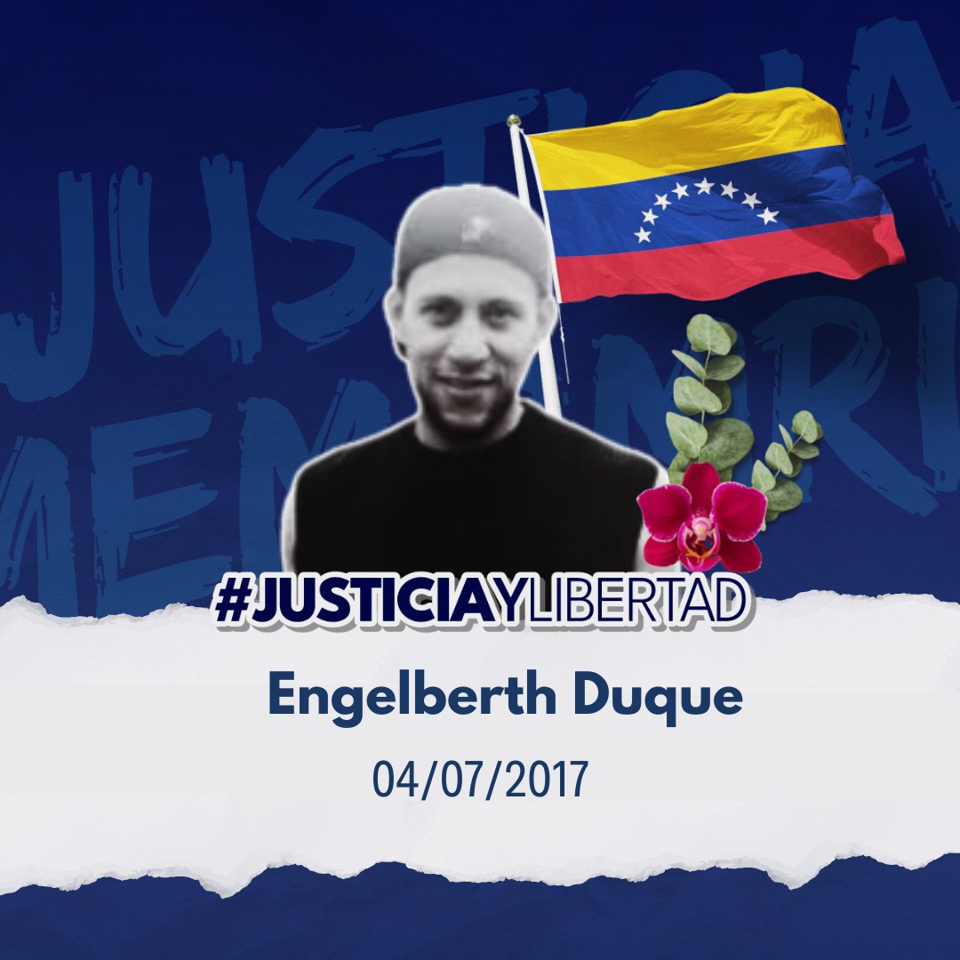 Engelberth Duque fue asesinado en medio de una protesta el 4 de julio de 2017. Su caso continúa totalmente impune tras más de seis años desde el crimen que desmembró una familia. 
¡Justicia para Engelberth Duque! 
#JusticiayLibertad