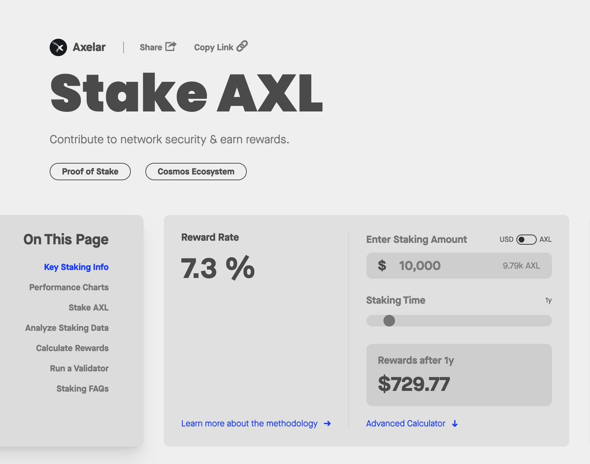 NEW Integration: $AXL ❯ Reward Rate: 7.3% ❯ Staking Wallets: 24.63k ❯ Staking Market Cap: $754.13m Get a clearer view of staking on @axelarnetwork ↓ stakingrewards.com/asset/axelar