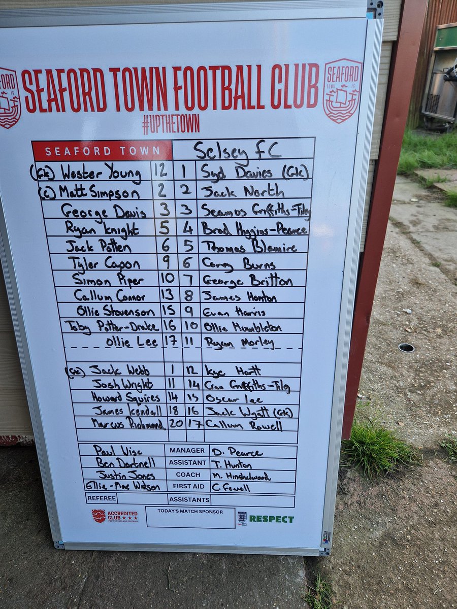 SCFL D1 play off semi final v Seaford Town and today's teams are in