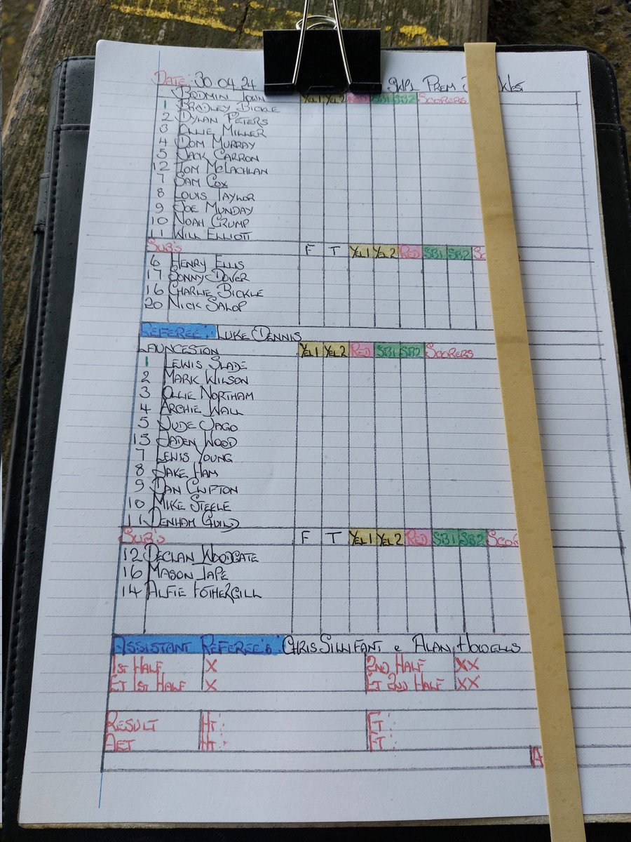 This evening's match sheet.