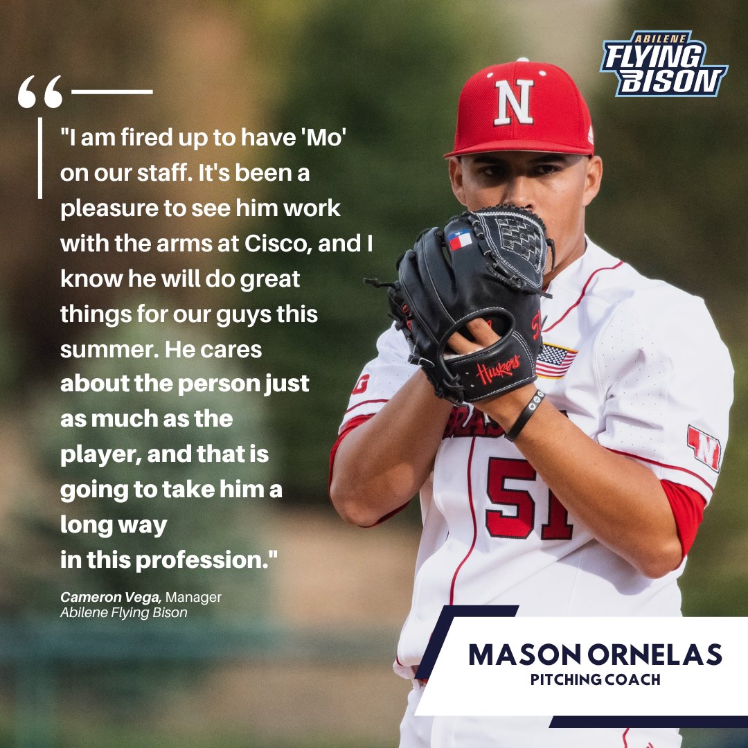 Introducing Mason Ornelas, your Flying Bison Pitching Coach. Currently Mason is the pitching coach for @CiscoBaseball1 – working alongside @thecamvega – and will continue to do so for our inaugural season. Honored to have you, @Mason_1729! Let's do this 🔥