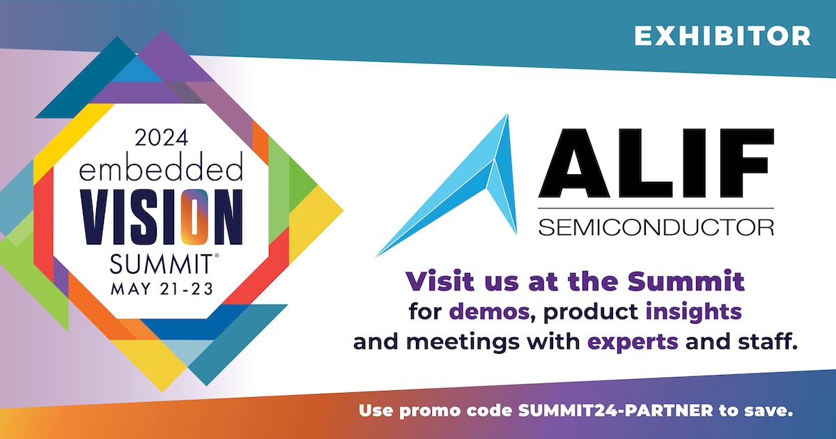 At this year’s Summit, Alif Semiconductor will present their 32-bit microcontrollers with a dedicated NPU for heavy AI/ML workloads on battery-operated devices. Explore demos like face/person/object detection, license plate decoding and smart IMU sensing. embeddedvisionsummit.com