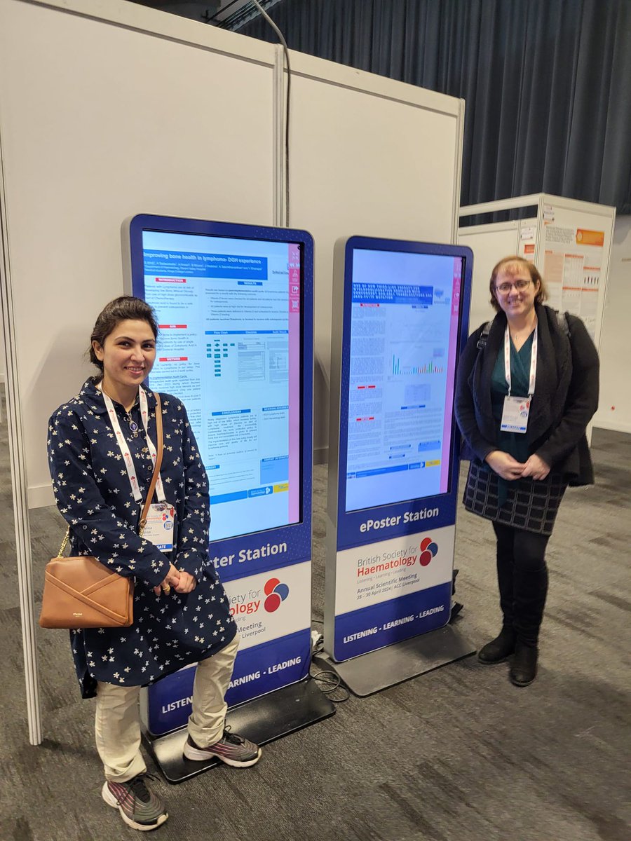 Proud of SpR Saima Afridi (left) and Consultant clinical scientist trainee Thais Ferrari (right) presenting their work from @DarentValleyHsp. Saima was also a co-author on our work @GSTTnhs examining erythrocytosis/thrombocytosis referrals thru gen haem. Well done both! #BSH2024