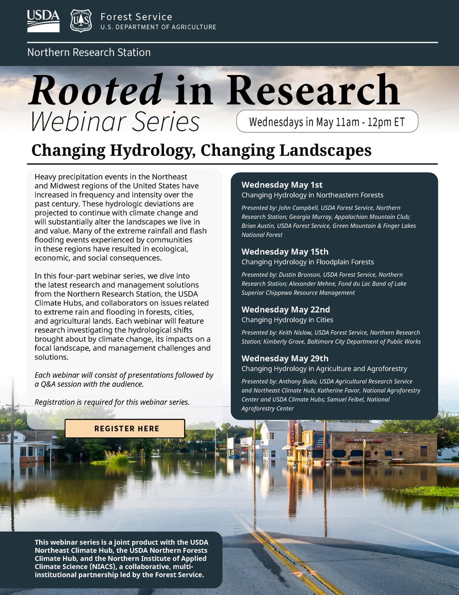 Join us tomorrow for the first episode in our new Rooted in Research: Changing Hydrology, Changing Landscapes webinar series! For more information and to register, visit us at fs.usda.gov/research/nrs/p…