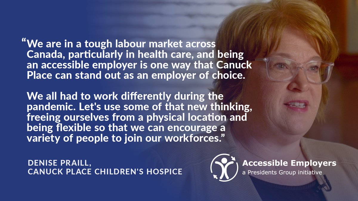 The @CanuckPlace CEO Denise Praill spoke to how they've redefined access and flexibility as a health care employer. This inclusive approach encourages a variety of people to join our workforce in a challenging Canadian labour market. Learn how they did it: accessibleemployers.ca/resource/talia…