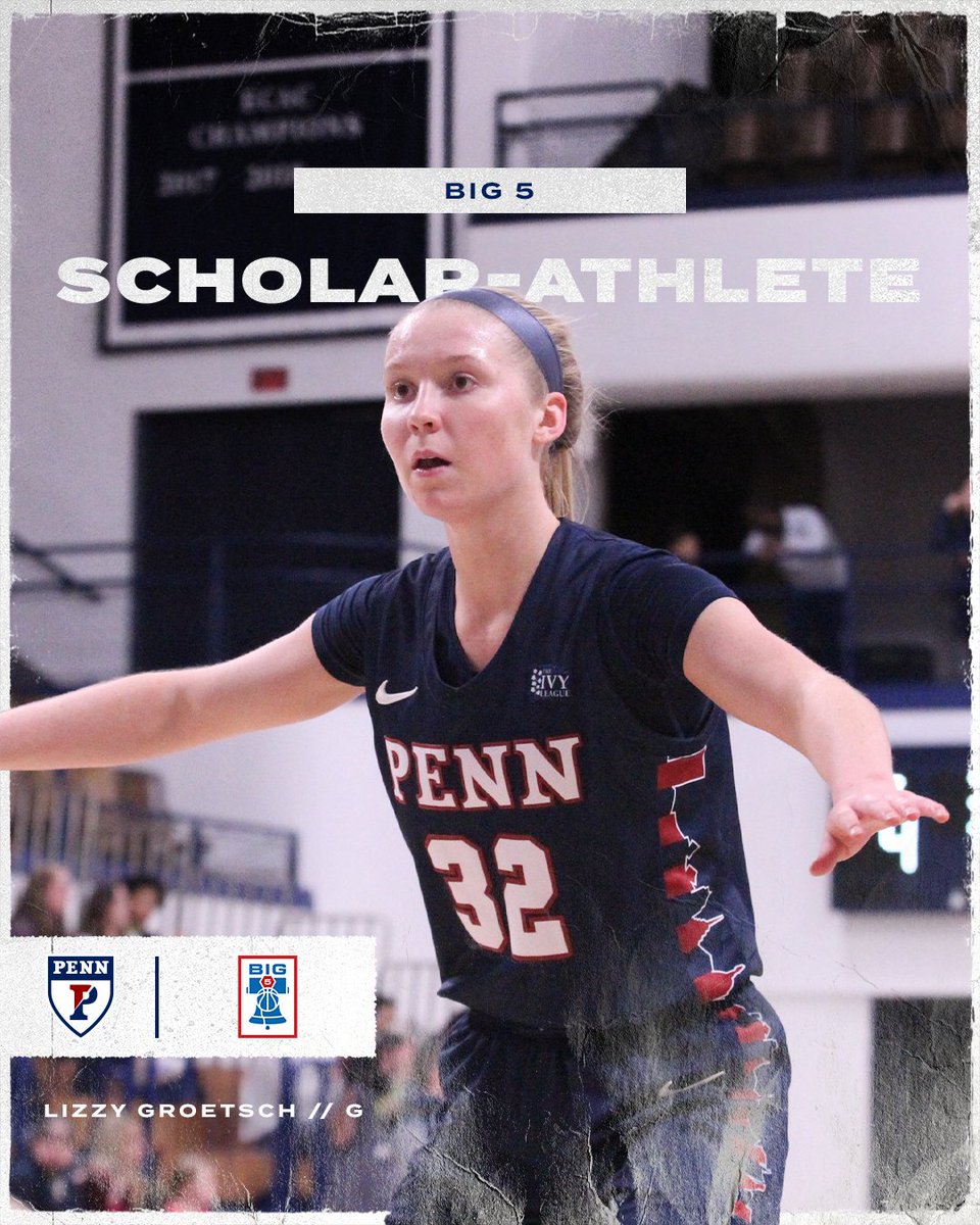 Thrilled that LIZZY was named this year's Big 5 Scholar-Athlete! A starter in all 28 games this season, she is just the second player in program history to receive this prestigious honor!

#FightOnPenn 🔴🔵🏀