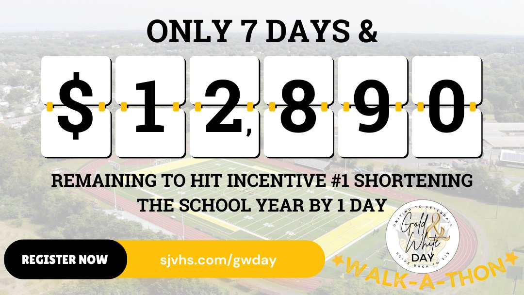 The deadline for the Walk-A-Thon's first incentive is rapidly approaching! Help shorten the school year by signing up today! Register now using link in bio.