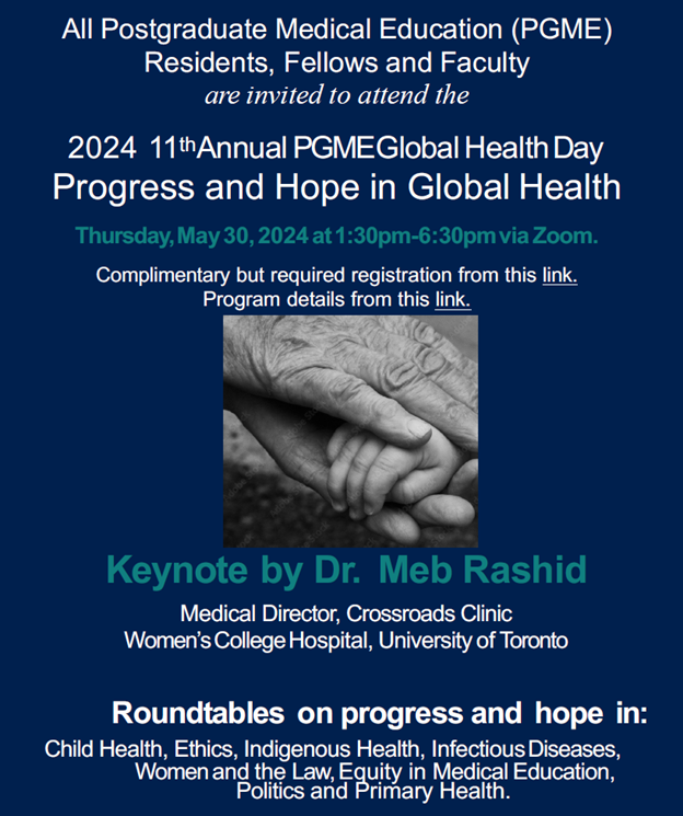 We're 1 Month away from the 11th Annual PGME Global Health Day taking place on May 30th, 1:30 - 6:30pm via Zoom #PGGHDay

Register soon! t.ly/mm2GX
Program Details t.ly/mqAl0