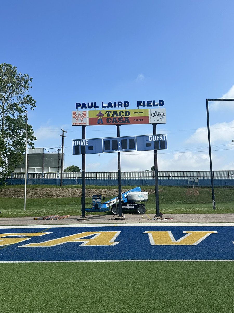 Construction has begun for the installation of a @NevcoSports video board at Paul Laird Field.