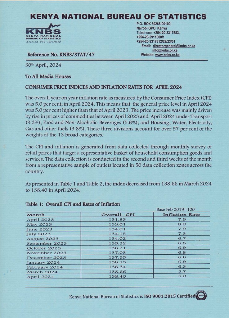 April inflation closes at 5% down from 5.7% in March.