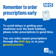 Do you take regular medication to help you manage a health condition? Repeat prescriptions should be ordered seven days ahead of the bank holiday to guarantee that they are available in time. ➡️ To find out how to do this online, visit: nhs.uk/nhs-services/p…
