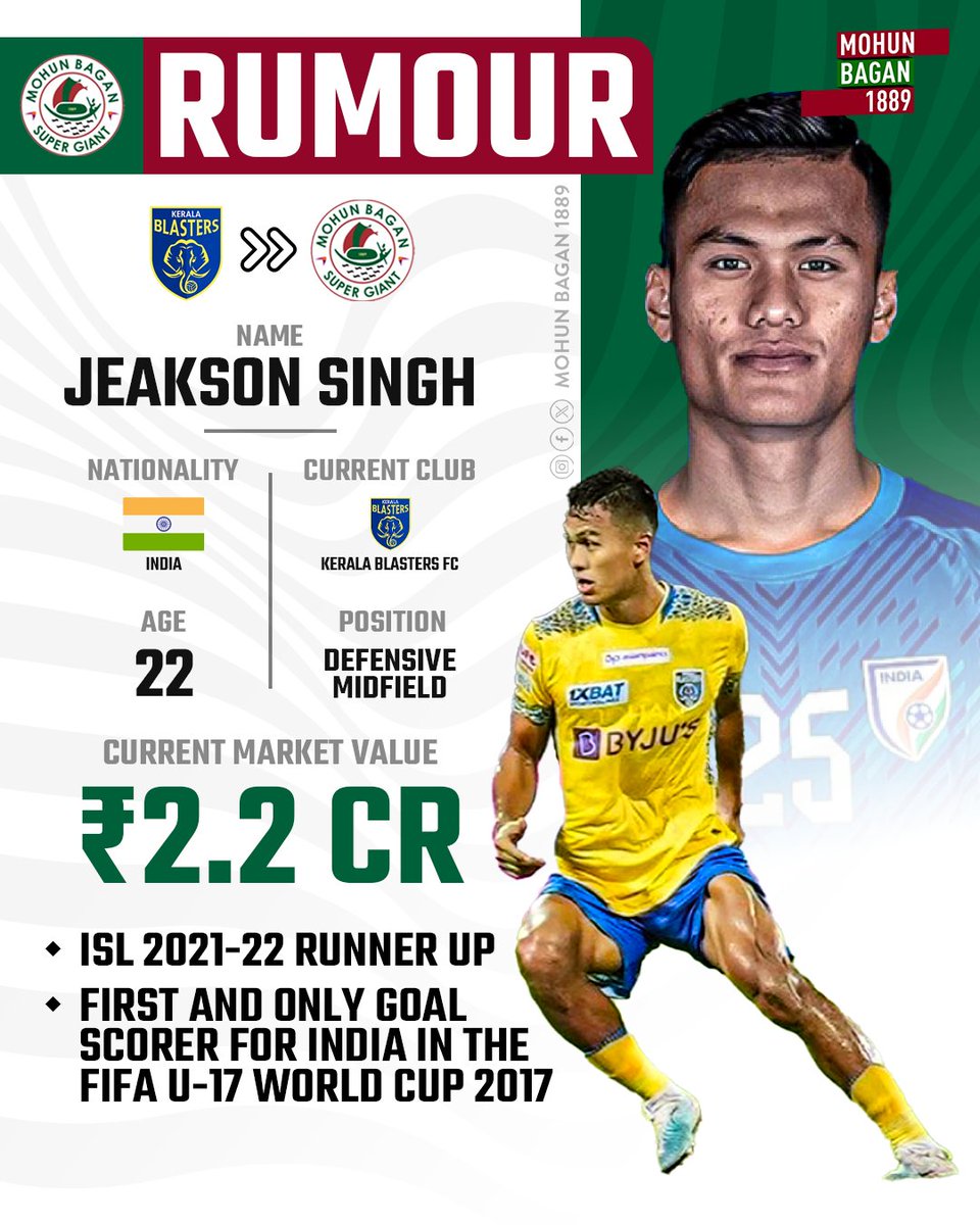 It's all happening in the transfer market for Mohun Bagan! Jeakson Singh Thaunaojam is new one!👀🟢🔴

#JoyMohunBagan #MB1889 #JeaksonSingh #ISL #Rumour #TransferUpdate #IndianFootball