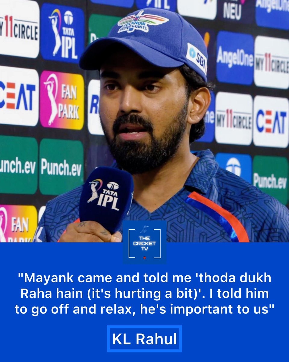 KL Rahul said, 'Mayank came and told me 'thoda dukh Raha hain (it's hurting a bit)'. I told him to go off and relax, he's important to us'. 😊 #KLRahul #MayankYadav #LSGvMI #LSGvsMI #IPL #IPL2024 #Cricket