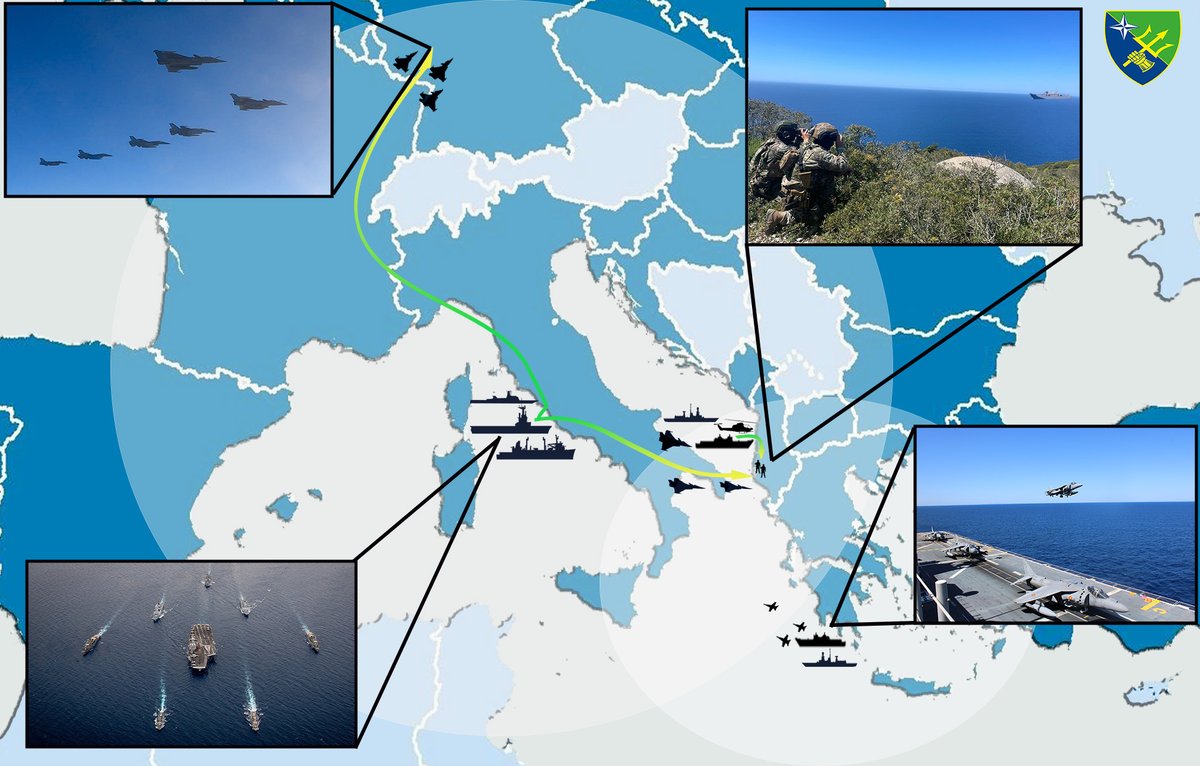 Allied Maritime Forces Operating in Harmony Deep from the Central Mediterranean, 🇫🇷 FS Charles de Gaulle's fighter jets surged into action across the breadth of Europe, embarking on a dual-front mission that spanned over 2000 kilometers in each direction. With unrivaled