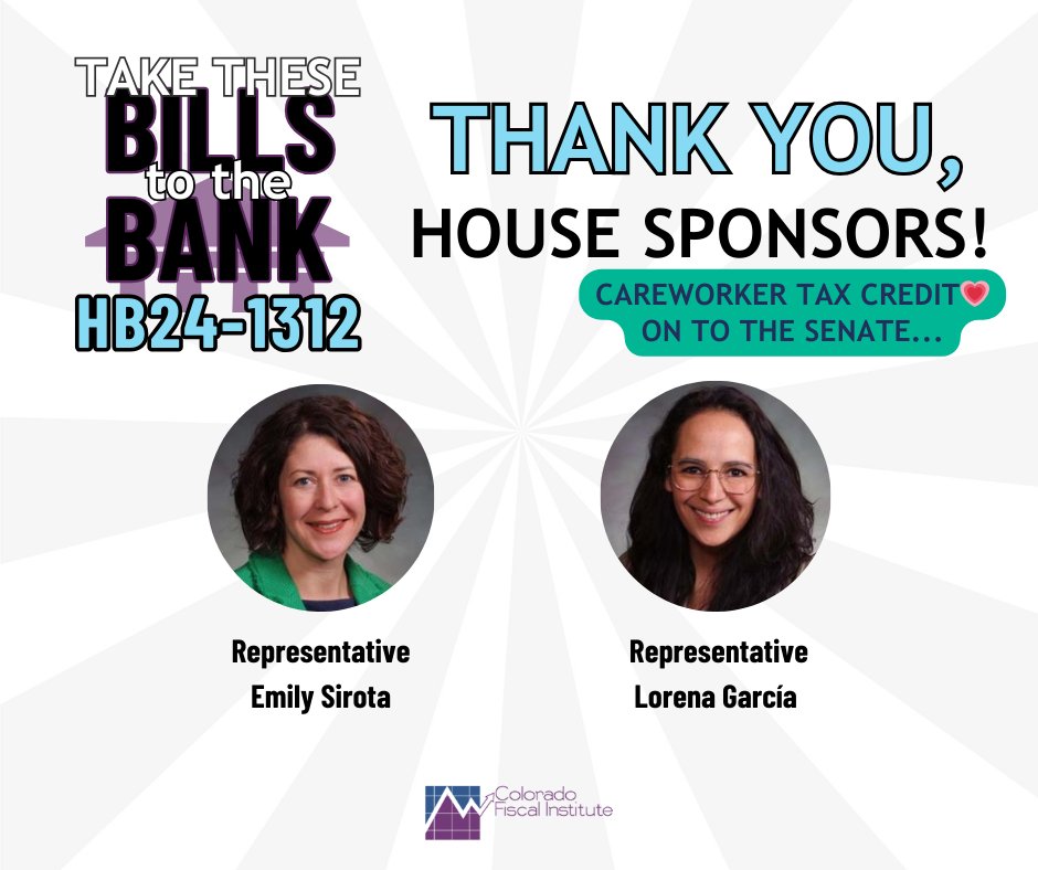 #BillsToTheBank UPDATE📢 The Careworker Tax Credit #HB1312 is through the House! This is a huge step forward in making sure we pass this critical legislation. Let’s show our essential careworkers they’re valued! Thank you to House sponsors @EmilyForCO and @RepLorenaGarcia